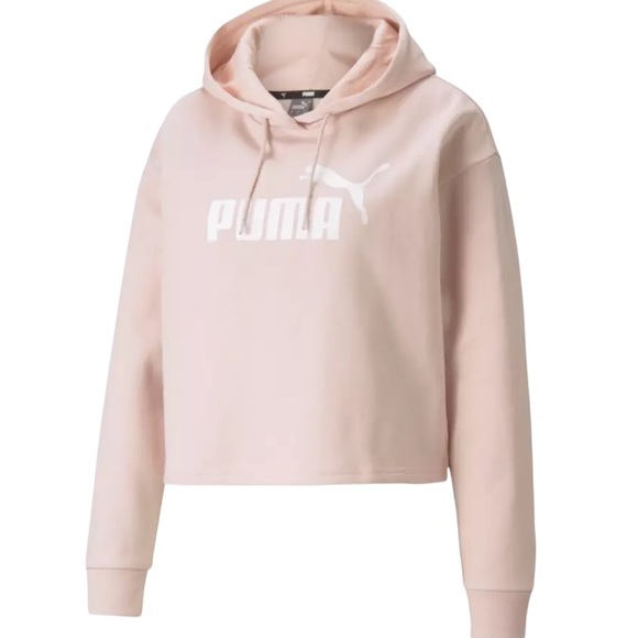 Puma powder pink relaxed fit cropped spell out logo hoodie size M - Picture 1 of 11